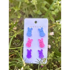 Set of 3 Peeps Bunny Earrings, Peeps Stud Earrings, Easter Earrings, Easter Gift